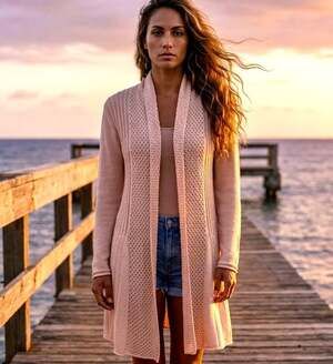 Simply Scarlett Peach Open Front Long Textured Knit Cardigan Size M - EK